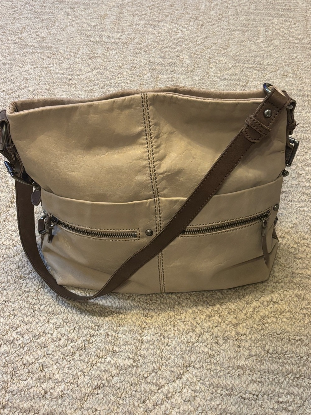 The Sak Taupe Shoulder Bag with Brown Strap